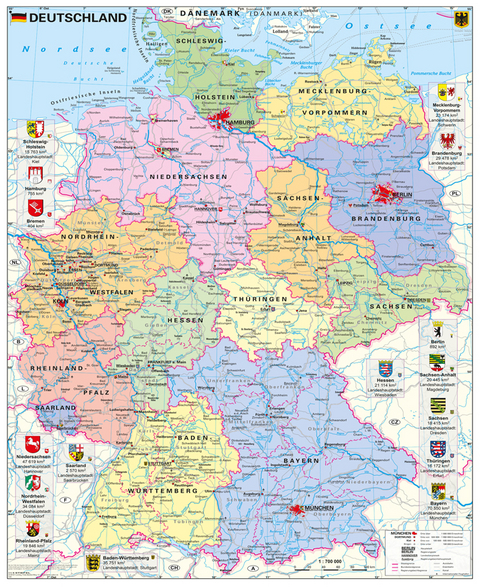 Deutschland politisch mit Wappen - Heinrich Stiefel