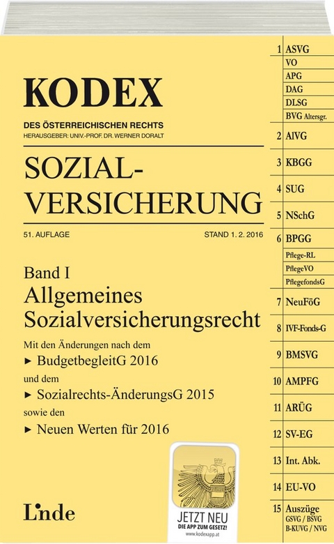 KODEX Sozialversicherung 2016, Band I - Franz Marhold, Nora Melzer-Azodanloo