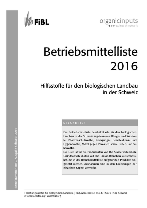 Betriebsmittelliste 2016 - Bernhard Speiser, Lucius Tamm, Martin Roggli, Alfred Berner, Regula Bickel, Veronika Maurer, Claudia Schneider, V&eacute;ronique Chevillat