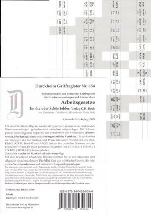 ARBEITSGESETZE D&uuml;rckheim-Griffregister Nr. 654 (6 Aufl. 2016, Nachdruck-2017) - Constantin von D&uuml;rckheim