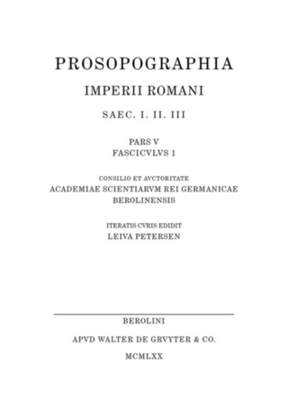 Prosopographia Imperii Romani Saec I, II, III. / (L)