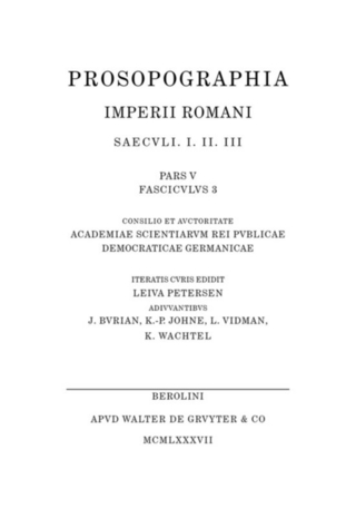 Prosopographia Imperii Romani Saec I, II, III. / (N - O)
