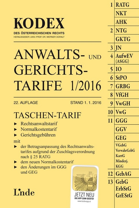 KODEX Anwalts- und Gerichtstarife 1/2016 - Oskar Strassegger
