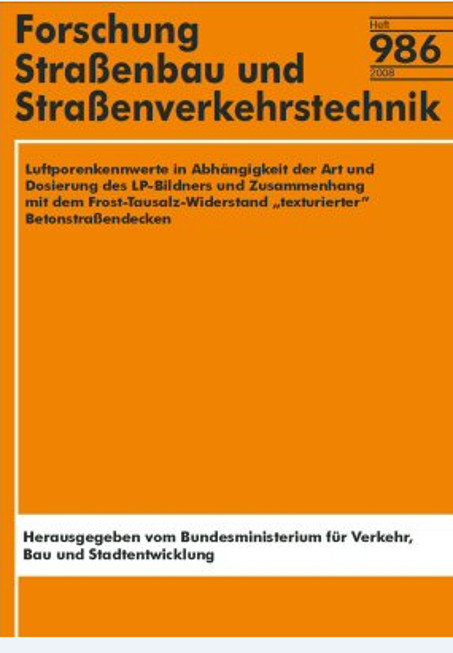Luftporenkennwerte in Abh&auml;ngigkeit der Art und Dosierung des LP-Bildners und Zusammenhang mit dem Frost-Tausalz-Widerstand "texturierter" Betonstra&szlig;endecken - P Schiessl, Ch Brandes, A Schnittger, D Strehlein