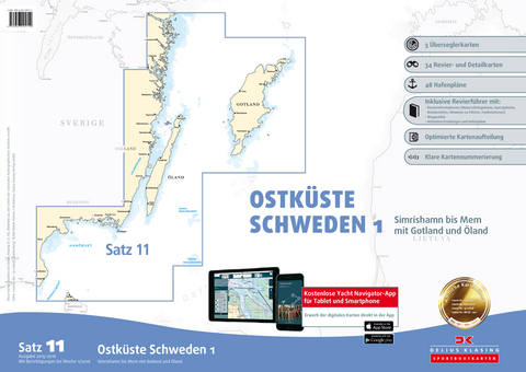Sportbootkarten Satz 11: Ostk&uuml;ste Schweden 1 (berichtigt bis 1/2016)