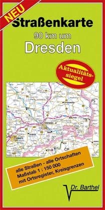 Strassenkarte 90 km um Dresden