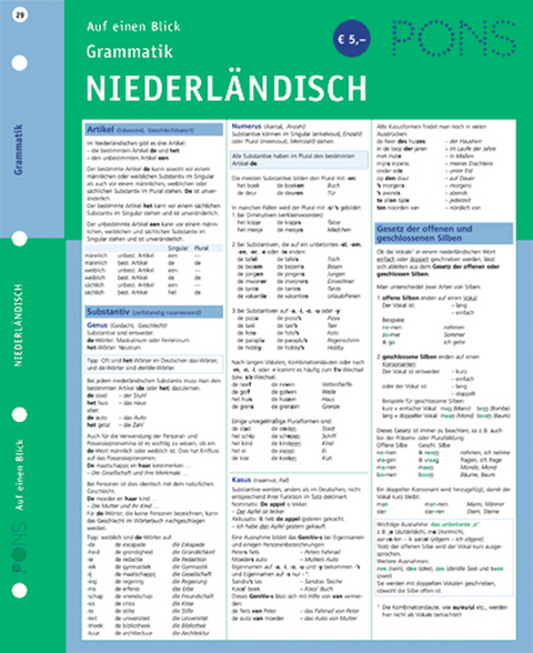 PONS Grammatik auf einen Blick Niederl&auml;ndisch