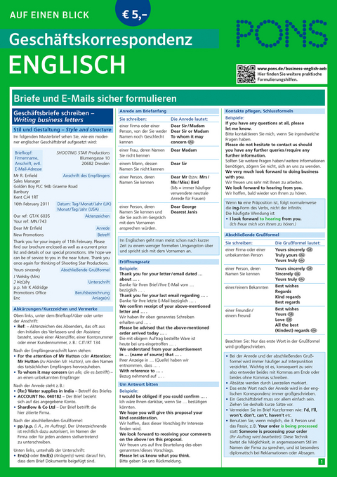 PONS Gesch&auml;ftskorrespondenz auf einen Blick Englisch - Steven Trevallion