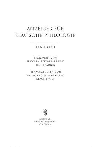 Anzeiger für Slavische Philologie / Anzeiger für Slavische Philologie