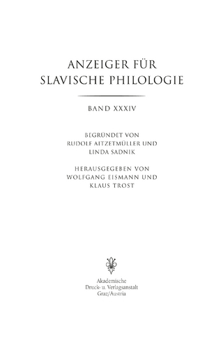 Anzeiger für Slavische Philologie / Anzeiger für Slavische Philologie