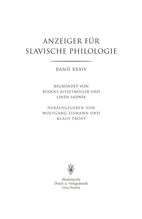 Anzeiger f&uuml;r Slavische Philologie / Anzeiger f&uuml;r Slavische Philologie - 