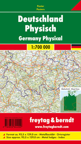 Deutschland Physisch, 1:700.000, Poster metallbest&auml;bt