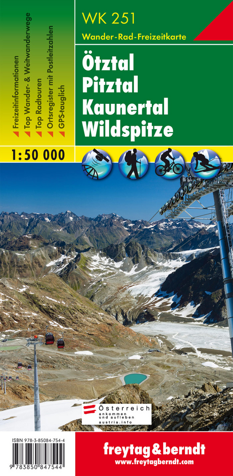 WK 251 &Ouml;tztal - Pitztal - Kaunertal - Wildspitze, Wanderkarte 1:50.000