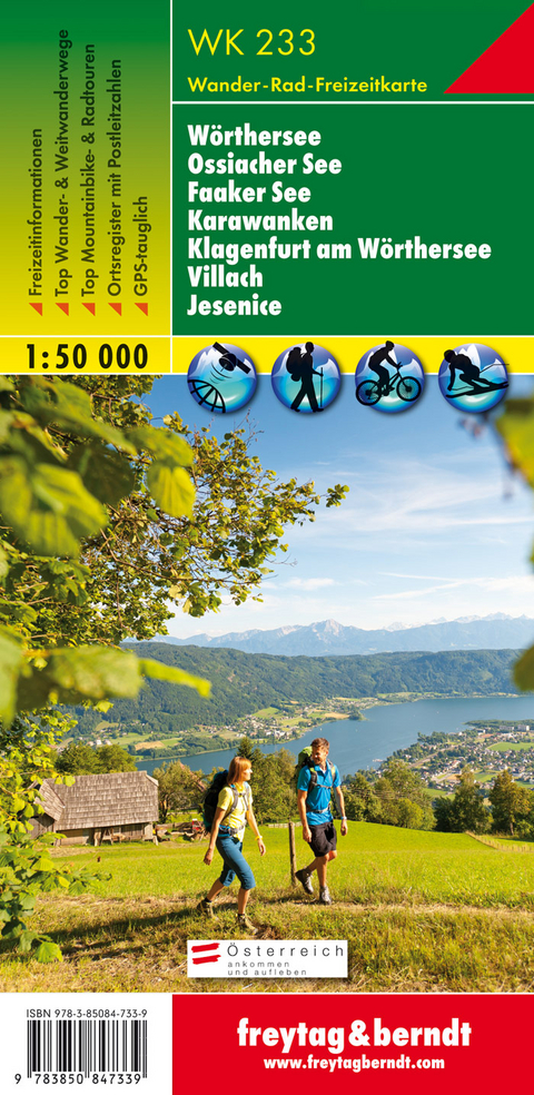 WK 233 W&ouml;rthersee - Ossiacher See - Faaker See - Karawanken - Klagenfurt am W&ouml;rthersee - Villach - Jesenice, Wanderkarte 1:50.000 - 