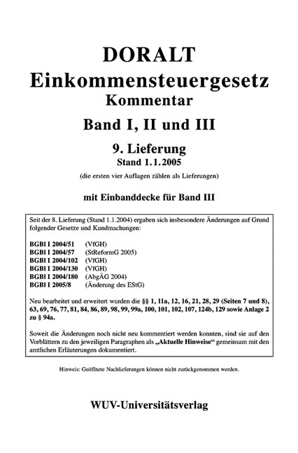 Einkommensteuergesetz, 9. Erg&auml;nzungslieferung - Werner Doralt