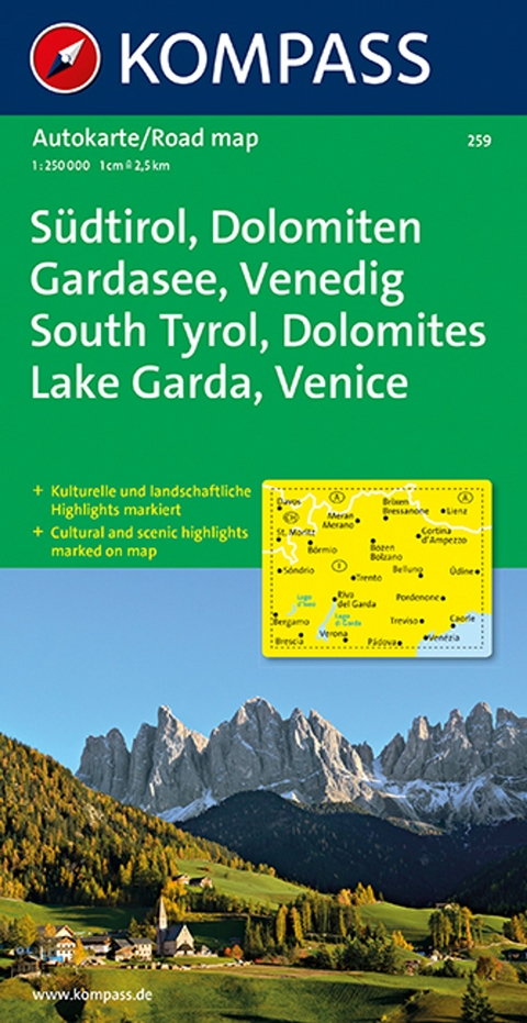 KOMPASS Autokarte S&uuml;dtirol, Dolomiten, Gardasee, Venedig - 