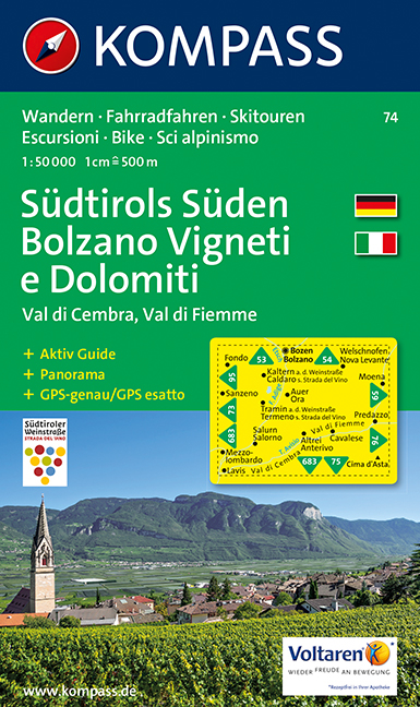 KOMPASS Wanderkarte S&uuml;dtirols S&uuml;den - Bolzano Vigneti e Dolomiti - Val di Cembra - Val di Fiemme - 