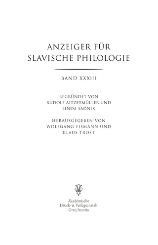Anzeiger für Slavische Philologie / Anzeiger für Slavische Philologie