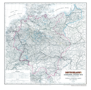 Hist. Karte: DEUTSCHLAND 1865 - Eisenbahnkarte mit Straßennetz (Plano)
