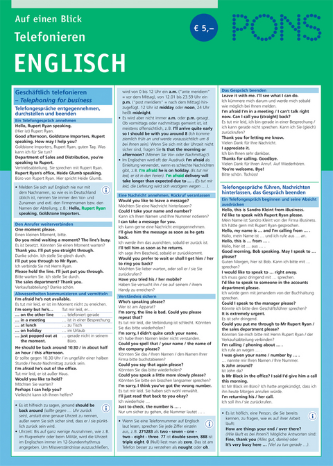 PONS auf einen Blick! Telefonieren Englisch