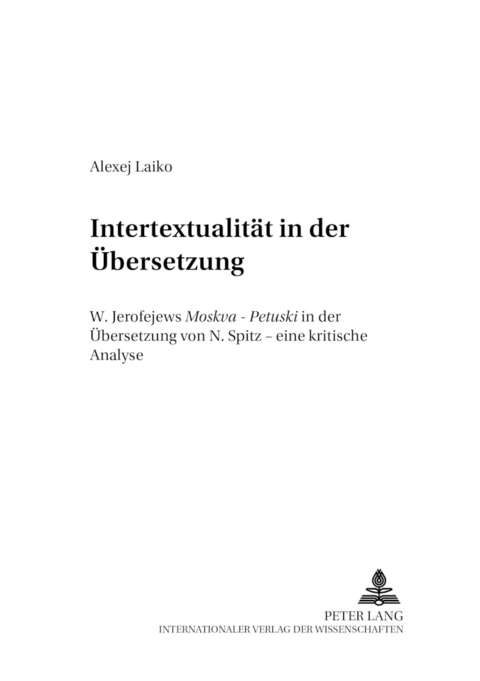 Intertextualitaet in der Uebersetzung - Alexej Laiko