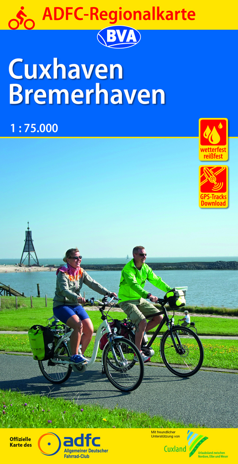ADFC-Regionalkarte Cuxhaven Bremerhaven mit Tagestouren-Vorschl&auml;gen, 1:75.000, rei&szlig;- und wetterfest, GPS-Tracks Download