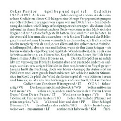 &uuml;gel beg und &uuml;gel tal - Oskar Pastior