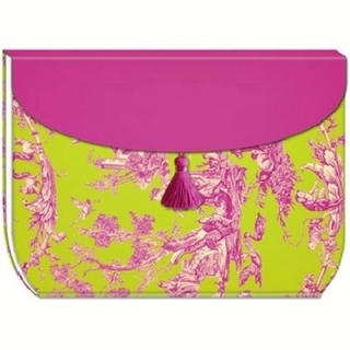 Kleines Einschreibbuch Handtasche: Pink-grünes Ornament