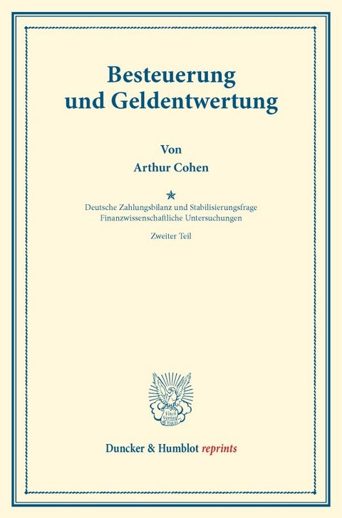 Besteuerung und Geldentwertung. - Arthur Cohen