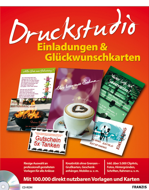 Druckstudio Einladungen & Gl&uuml;ckwunschkarten, 1 CD-ROM