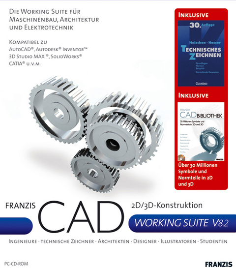 Franzis CAD Working Suite V8.2, 2 CD-ROMs u. Buch Technisches Zeichnen