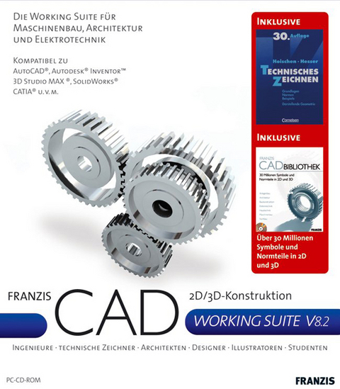 Franzis CAD Working Suite V 8.2, 2 CD-ROMs m. Buch 'Technischs Zeichnen' u. CAD-Bibliothek