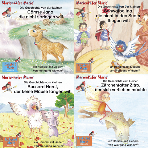 Die Geschichte von der kleinen G&auml;mse Jana, die nicht springen will. / Die Geschichte von der kleinen Schwalbe Ina, die nicht in den S&uuml;den fliegen will. / Die Geschichte vom kleinen Bussard Horst, der keine M&auml;use fangen will / Die Geschichte vom kleinen Zitronenfalter Zitro, der sich verlieben m&ouml;chte. - Wolfgang Wilhelm