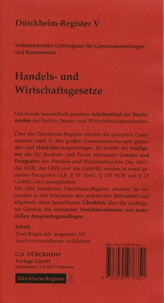 Dürckheim-Register für Handels- und Wirtschaftsgesetze. Selbstklebende und bedruckte Griffregister.