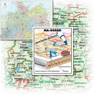 BACHER Organisations-Karte Norddeutschland Maßstab 1:500 000, MA-BOARD Landkartentafel, aufgezogen, folienbeschichtet, magnetisch mit Aluleiste gerahmt