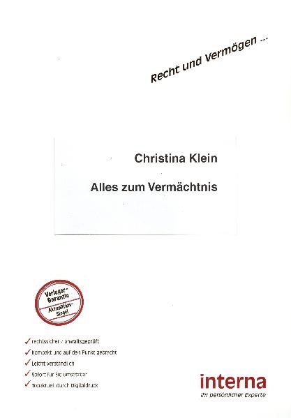 Alles zum Verm&auml;chtnis - Christina Klein