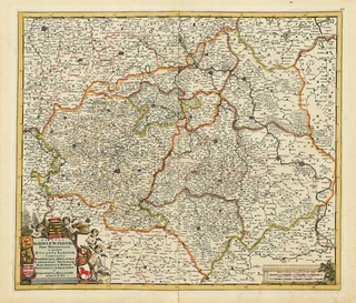 Historische Karte: Thüringen, Sachsen und das Fürstentum Anhalt mit der Markgrafschaft Meißen, Bistum Halle, Grafschaft Mansfeld, dem Vogtland und dem Eichsfeld. 1680 (Plano)