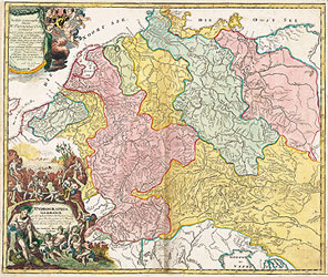 Historische Flu&szlig;laufkarte: &Auml;lteste Flusslauf Karte Deutschlands - Hydrographia Germaniae 1712 (Plano) - Johann B Homann