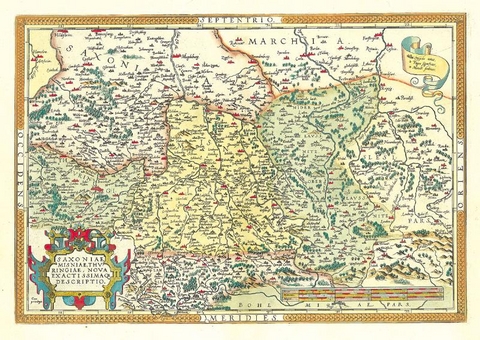 Landkarte. Die Länder Thüringen und Sachsen 1570 - Abraham Ortelius