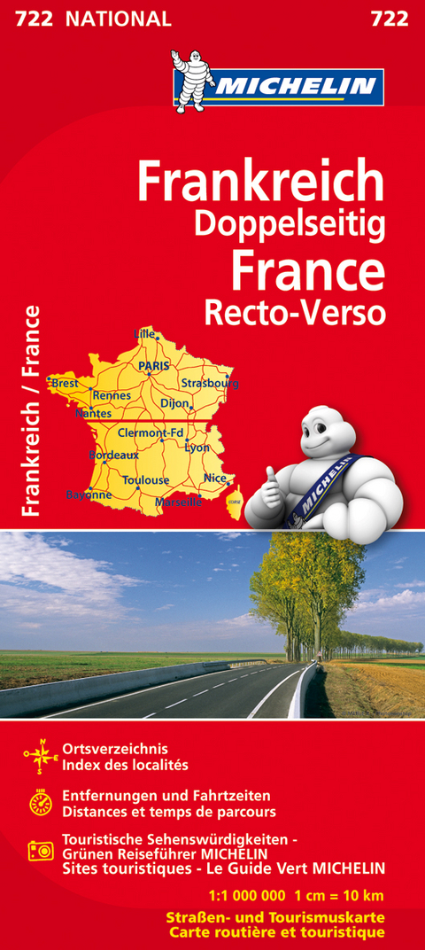 Michelin Karte Frankreich, doppelseitig. France, recto-verso
