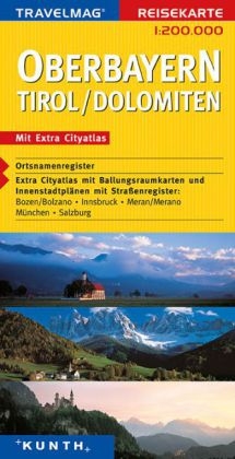 KUNTH Reisekarte Oberbayern, Tirol, Dolomiten 1:200 000