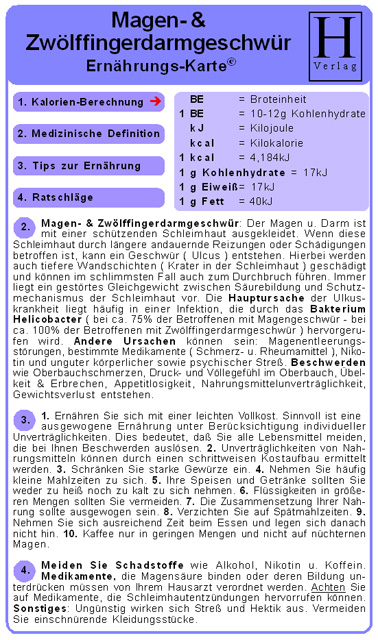 Magen- und Zw&ouml;lffingerdarm-Geschw&uuml;r - Ern&auml;hrungskarte
