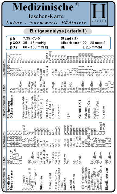 Labor Normwerte P&auml;diatrie - Medizinische Taschen-Karte