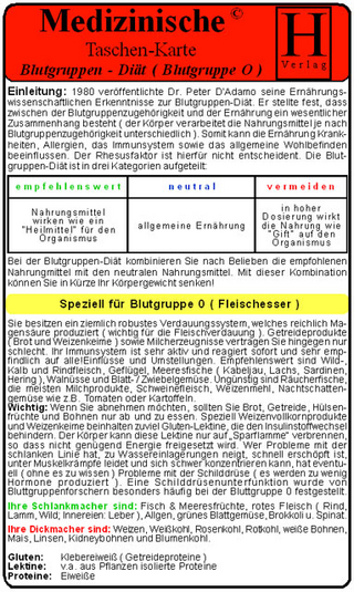 Blutgruppen-Diät - Blutgruppe 0 - Medizinische Taschen-Karte