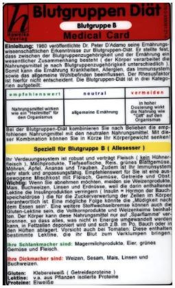 Blutgruppen Diät - Blutgruppe B - Medical Card