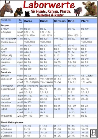 Laborwerte-Karte für Hunde, Katzen, Pferde, Schweine & Rinder