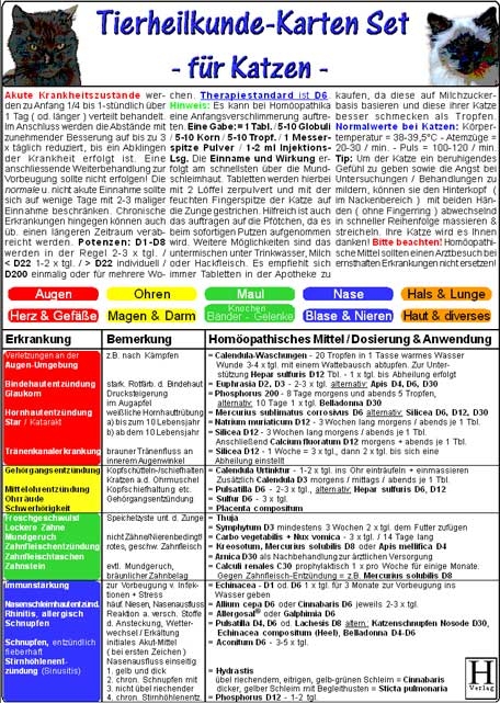 Tierheilkunde-Karten Set f&uuml;r Katzen