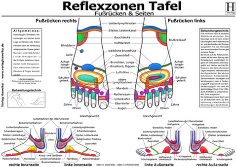 Fussreflexzonen Tafel - Fussrücken & Seiten - A3 (laminiert) - 