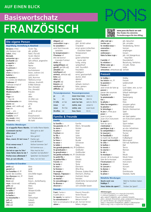 PONS Basiswortschatz auf einen Blick Franz&ouml;sisch