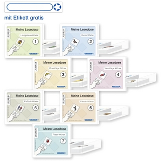 Meine Lesedose 1 bis 7 - komplette Sammlung mit 7 Dosen - Jetzt neu mit Etikett zum Beschriften